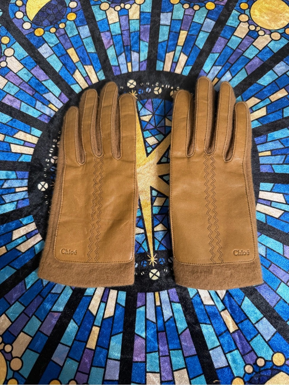 Chloé Brown Leather & Wool Gloves